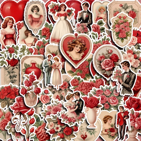 Vintage Viktorianischer Stil Scrapbooking Aufkleber Rose Herz Valentinstag Hochzeit DIY Ästhetik Floral Figur Dekorative Aufkleber