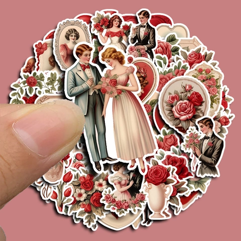Vintage Viktorianischer Stil Scrapbooking Aufkleber Rose Herz Valentinstag Hochzeit DIY Ästhetik Floral Figur Dekorative Aufkleber