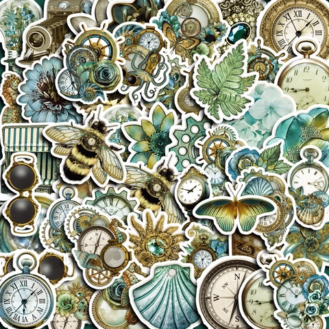 Steampunk Vintage Stickers For Scrapbooking Phone Laptop Decoration Waterproof PVC Bee Clock Gear Pattern Decals