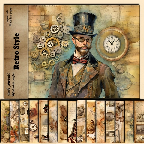 Papel de Scrapbooking Vintage Steampunk Para Junk Journaling DIY Artesanía Material Decorativo Envejecido Cartulina Pesada