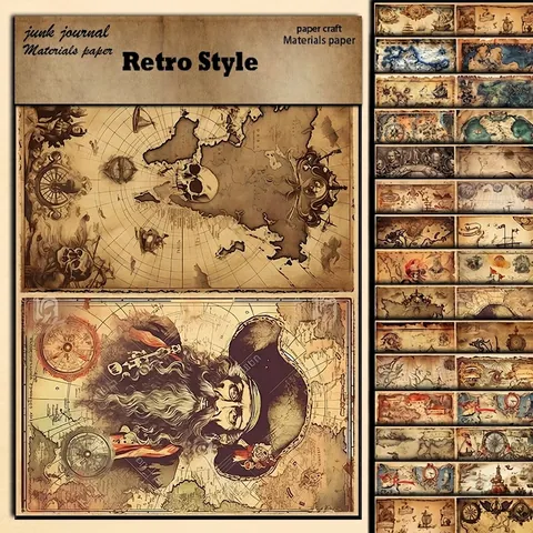 15 Fogli Carta Scrapbook Mappa Nautica Vintage Mappa del Mondo Retrò Carta Decorativa per Junk Journaling Cartoncino Fai-da-te Artigianato di Carta