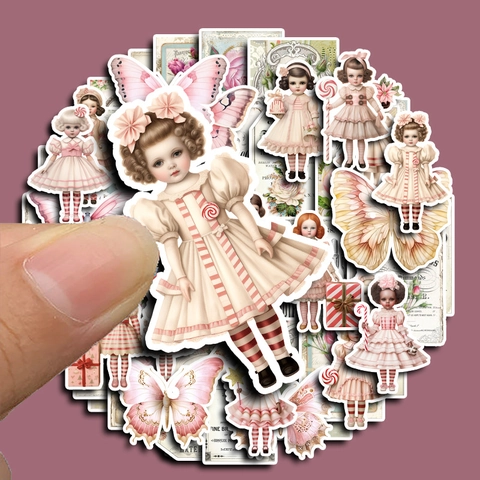 Pegatinas Vintage Muñeca Lolita Victoriana Mariposa Rosa Para Scrapbooking DIY Diario Retro Papelería Decoración