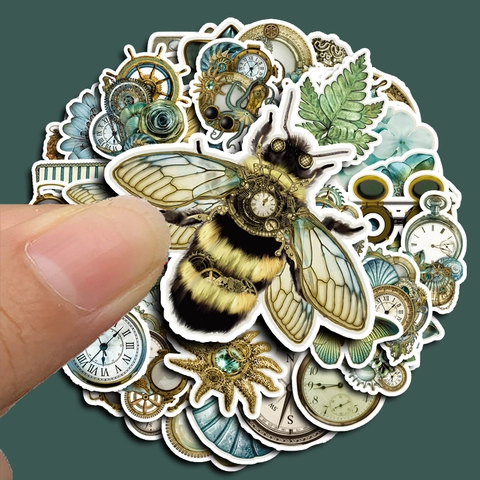 Steampunk Vintage Stickers For Scrapbooking Phone Laptop Decoration Waterproof PVC Bee Clock Gear Pattern Decals