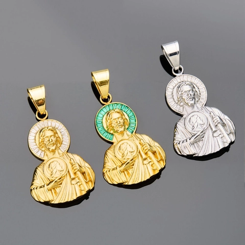 Ciondolo Figura Religiosa San Giuda in Acciaio Inossidabile 316 Hip Hop Per Uomo Donna Placcato Oro Zirconia Gioielli Solo Ciondolo