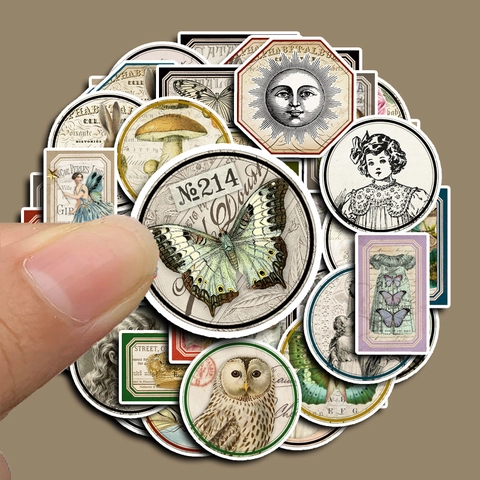 Vintage Aufkleber Für Scrapbooking DIY Journaling Deko Floral Schmetterling Eule Porträt Retro Schreibwaren Aufkleber