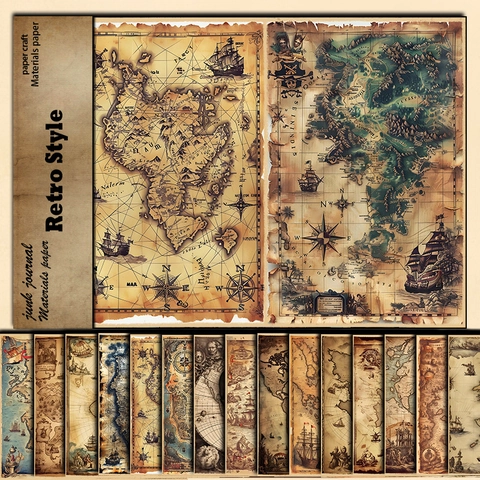 15 Fogli Carta Scrapbook Mappa Nautica Vintage Mappa del Mondo Retrò Carta Decorativa per Junk Journaling Cartoncino Fai-da-te Artigianato di Carta