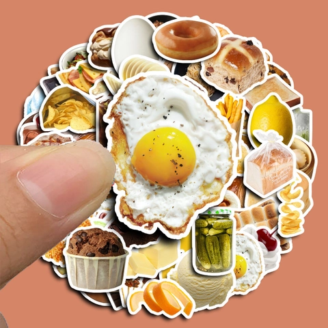Adesivi Alimentari Minimalisti PVC Impermeabile Pane Uovo Burger Motivo per Cover Telefono Diario Scrapbooking Fai da Te Decorazione