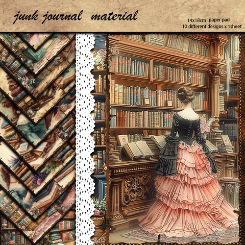 Retro Victorian Library Theme Scrapbooking Material Paper Vintage Female Portrait Floral Decorative Journaling Paper Pad