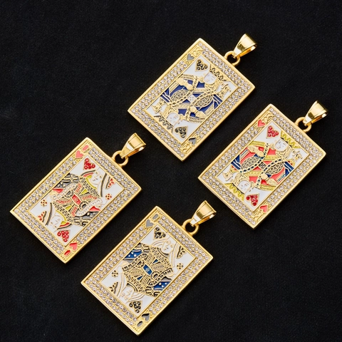 Hip Hop Stainless Steel Poker Card King Queen Pendant Enamel Rhinestone Personalized Jewelry For Men Women Without Chain
