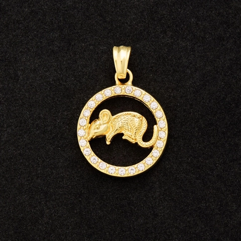 Zodiac Pendant Round Hollow Stainless Steel Gold Plated Zirconia Inlaid Animal Figure Pendant Only Without Chain