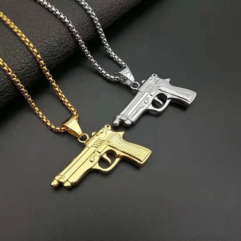 Hip Hop M1911 Pistol Pendant Only Without Chain 316 Stainless Steel Realistic Gun Charm Gold Silver Plated Street Jewelry For Men Women