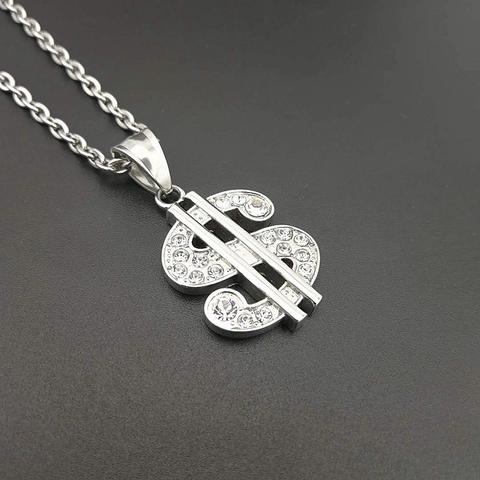 Hip Hop 316 Stainless Steel Dollar Sign Pendant Rhinestone Inlaid Money Symbol Pendant Only Without Chain For Men Women