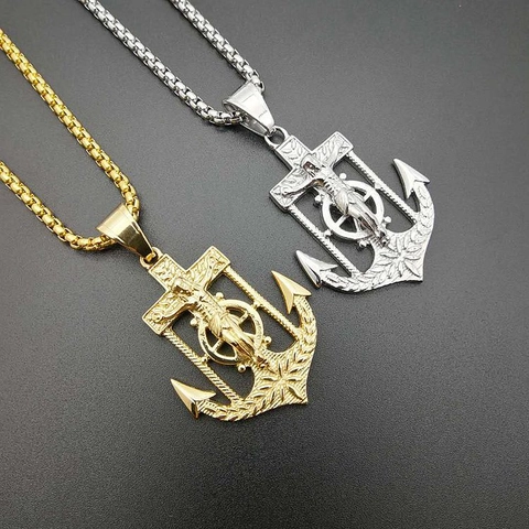 Hip Hop Titanium Steel Anchor Cross Crucifix Pendant Nautical Helm Rudder Jewelry For Men Gold Silver Plated Pendant Only