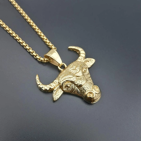 Hip Hop Titanium Steel Bull Head Pendant For Men Women Gilded Animal Rhinestone Pendant Only Without Chain