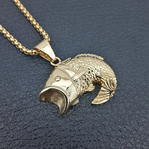 Colgante de Pez Trucha Hip Hop de Acero Inoxidable Solo Sin Cadena Oro Diamantes de Imitación Joyería Animal Hombre Mujer