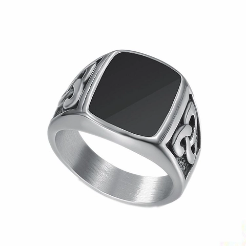 Vintage Noords Viking Keltische Knoop Roestvrijstalen Zegelring Voor Heren Gepolijst Zwart Inlay Retro Punk Hip Hop Sieraden