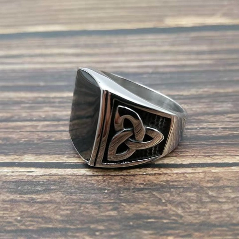 Vintage Noords Viking Keltische Knoop Roestvrijstalen Zegelring Voor Heren Gepolijst Zwart Inlay Retro Punk Hip Hop Sieraden