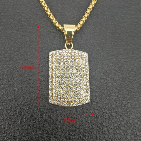 Colgante Dog Tag de Acero Inoxidable 316 Chapado en Oro Con Diamantes de Imitación Rectangular Joyería Bling Hip Hop para Hombre Mujer Sin Cadena