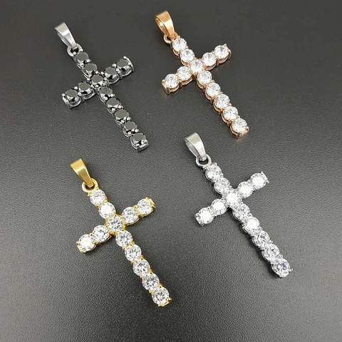 Ciondolo a Croce in Acciaio Inossidabile 316 Placcato Oro Con Zirconia AAA Religioso Unisex Accessorio Gioiello Per Uso Quotidiano Matrimonio