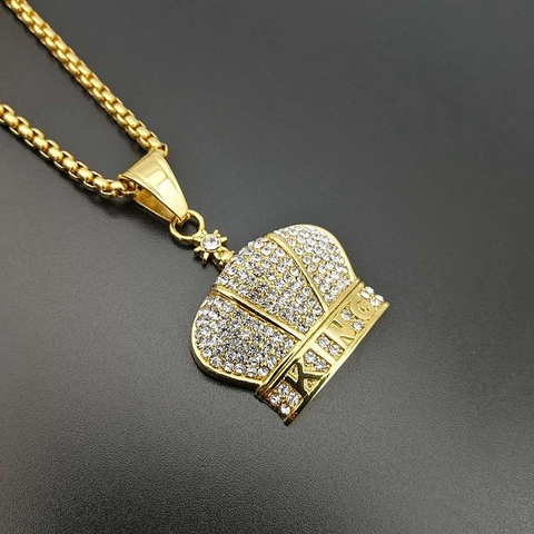 Colgante Hip Hop de Acero de Titanio Rey Corona Para Hombre Mujer Strass Corona Collar Colgante Sin Cadena Joyería
