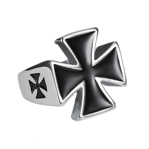Anello da Uomo Croce di Ferro Punk Retrò Acciaio al Titanio Lucidato Biker Gothic Band Anello Vintage Smalto Nero Croce Gioielli per Uomo