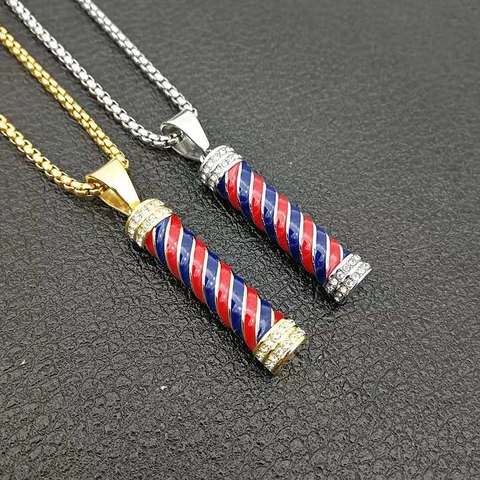 Ciondolo da Barbiere Hip Hop Solo Pendaglio Senza Catena in Acciaio Inossidabile al Titanio Oro Argento Strass Smalto Gioielli Uomo