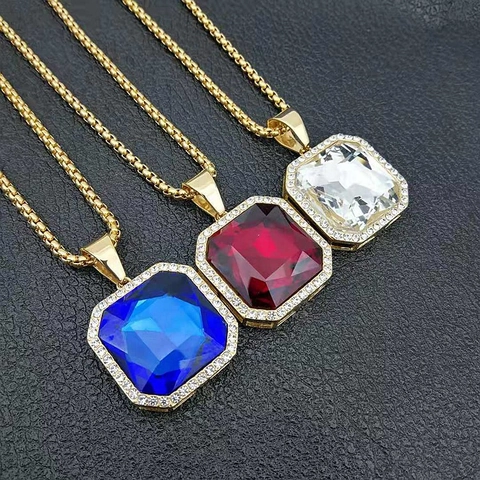 Luxury Square Zirconia Pendant Titanium Steel Gold Plated Halo Hiphop Jewelry Pendant Only Without Chain For Men Women