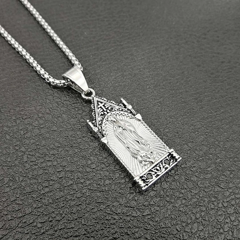 Gothic Virgin Mary Pendant Stainless Steel Religious Our Lady Of Guadalupe Hip Hop Cross Jewelry Pendant Only Women Men