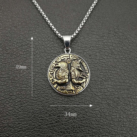 Ancient Egyptian Horus Anubis Pyramid Coin Pendant Retro Stainless Steel Gold Silver Relief Jewelry Pendant Only No Chain