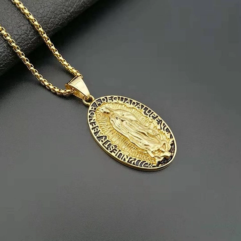Colgante Virgen María de Acero Inoxidable Hip Hop Nuestra Señora De Guadalupe Ovalado Colgante Solo Sin Cadena Para Hombre Mujer
