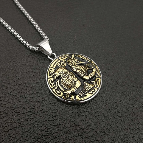 Ancient Egyptian Horus Anubis Pyramid Coin Pendant Retro Stainless Steel Gold Silver Relief Jewelry Pendant Only No Chain
