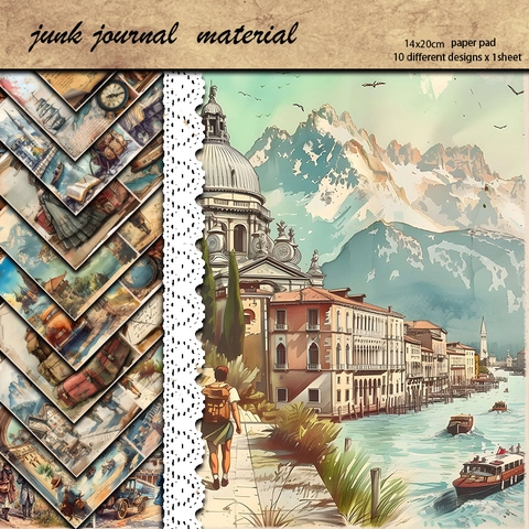 Papel de Material de Scrapbooking de Ciudad Europea Retro para Manualidades DIY Diario Barcelona Lakeside Estilo Vintage Arte
