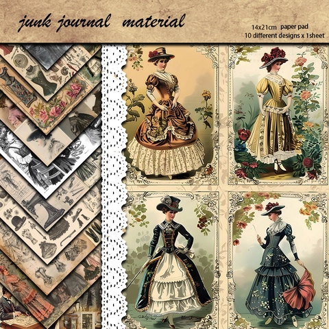 Papel Scrapbook Sastrería Vintage Retro Retrato Moda Victoriana Papel Material Decorativo para DIY Junk Journal Manualidades de Papel