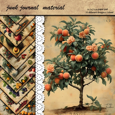 Vintage Obstbaum Botanische Illustration Materialpapier Für Junk Journal Scrapbooking DIY Handwerk Dekorpapier