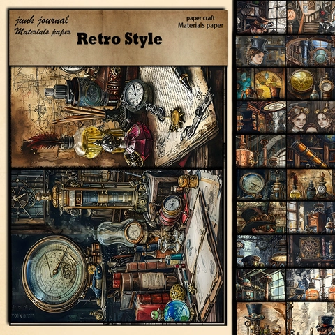 Retro Steampunk Materialpapier Holzfreies Säurefreies Dekoratives Scrapbooking-Papier Für Junk Journaling DIY Handwerk Mysteriöse Experimentdesigns