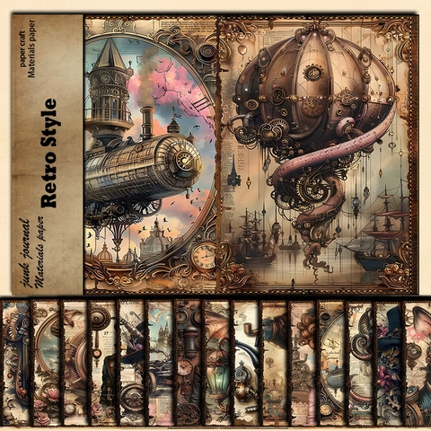 Steampunk Vintage Materiaal Papier Voor Junk Journal Scrapbooking Decoratieve Retro Mechanische Tandwielen Klokken Achtergrondpapier