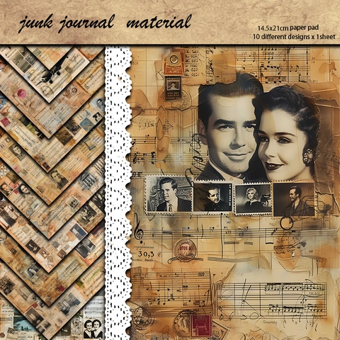 Vintage Scrapbooking Material Papier Retro Noten Stempel Altes Foto Design A5 Junk Journaling DIY Dekorative Bastelarbeiten