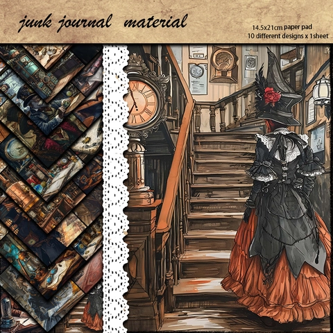 Retro Steampunk Materialpapier Holzfreies Säurefreies Dekoratives Scrapbooking-Papier Für Junk Journaling DIY Handwerk Mysteriöse Experimentdesigns