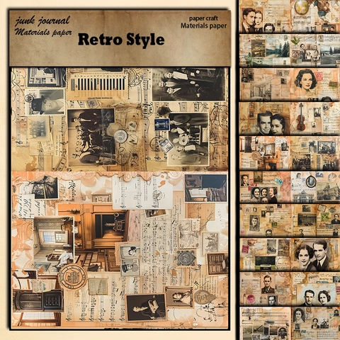 Vintage Scrapbooking Material Papier Retro Noten Stempel Altes Foto Design A5 Junk Journaling DIY Dekorative Bastelarbeiten