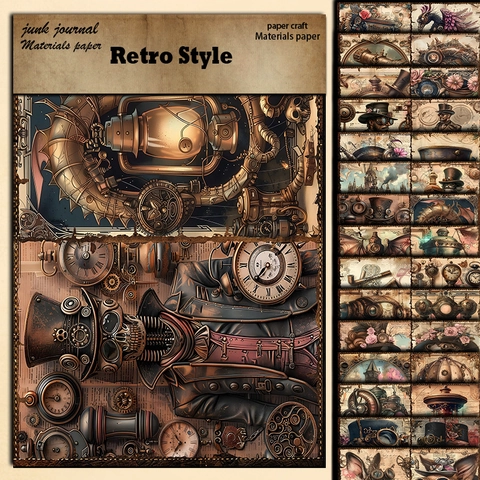 Steampunk Vintage Materiaal Papier Voor Junk Journal Scrapbooking Decoratieve Retro Mechanische Tandwielen Klokken Achtergrondpapier