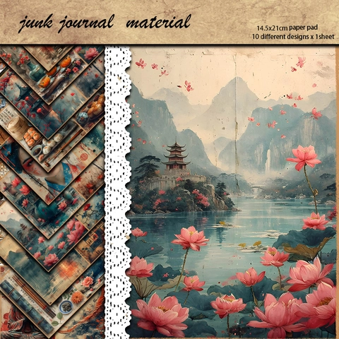Papel De Scrapbooking Estético Vintage Retro Paisaje Clásico Figura Patrón Floral Cartulina Decorativa Para Manualidades