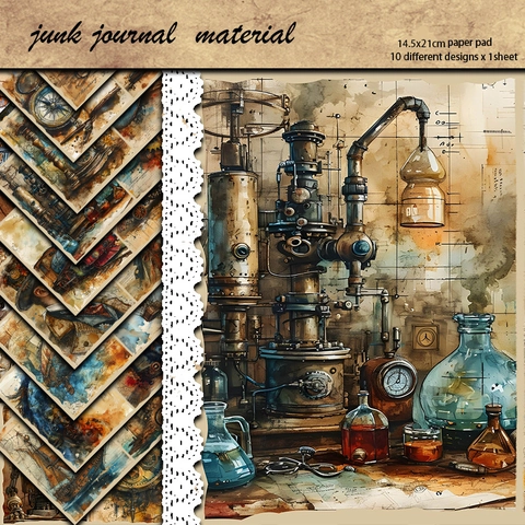 Papier Matériel Vintage Steampunk Pour Junk Journal Scrapbooking Papier Cartone Retro Avec Robot Instrument Expérimental Motif DIY Decor