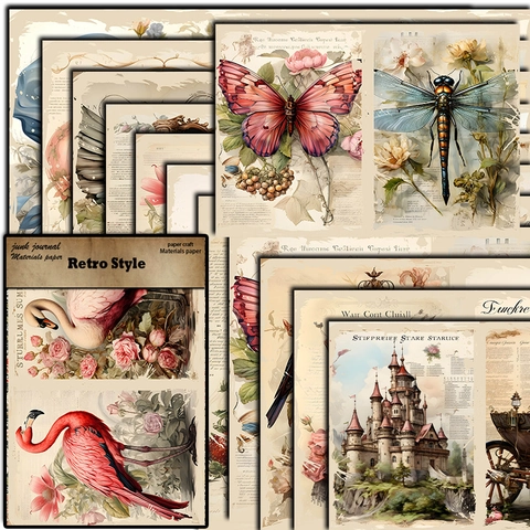 Europäisches Vintage Sammelalbum Material Papier Set Viktorianisches Schloss Kutsche Schmetterling Botanisches Dekoratives Bastelpapier Für Junk Journal DIY Kunst