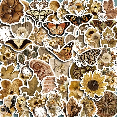 Vintage Schmetterling Blumen Aufkleber Für Scrapbooking DIY Journaling Laptop Handyhülle Dekorative Ästhetische Decals