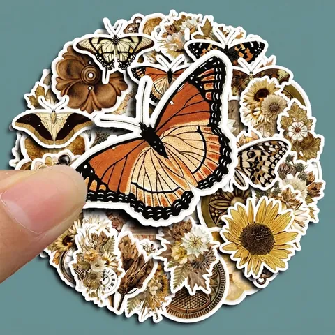 Vintage Schmetterling Blumen Aufkleber Für Scrapbooking DIY Journaling Laptop Handyhülle Dekorative Ästhetische Decals