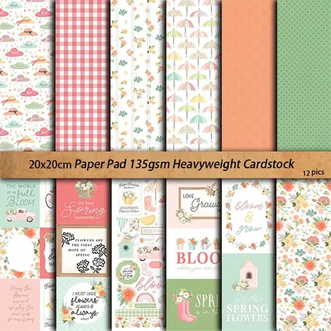 Papel para Scrapbooking Floral Primavera Vintage 20x20cm Cartulina Gruesa Para Junk Journal DIY Decoración Papel de Fondo