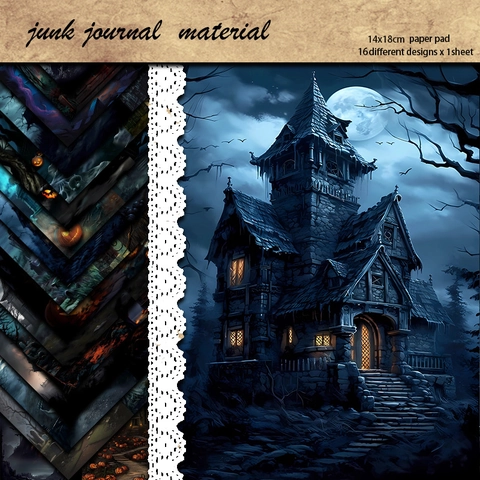 Vintage Spukhaus Friedhof Junk Journal Material Papier Halloween Gothic Scrapbooking Dekoratives Bastelpapier Pad