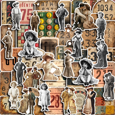 Vintage Charakter Nummer Aufkleber Viktorianisches Porträt Ephemera Aufkleber Für Scrapbooking Journaling DIY Dekor Handyhülle