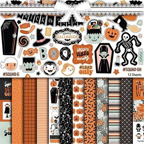 Halloween Retro Background Paper Spooky Pumpkin Ghost Skeleton Patterns For Scrapbooking Junk Journal DIY Craft Cardstock