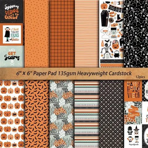 Halloween Retro Background Paper Spooky Pumpkin Ghost Skeleton Patterns For Scrapbooking Junk Journal DIY Craft Cardstock
